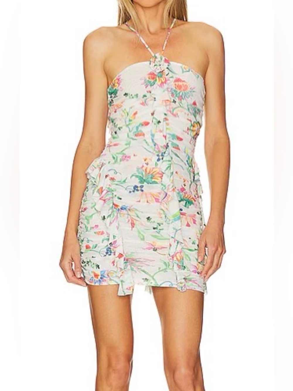 Rococo Sand Pastel Floral Strapless Mini Dress